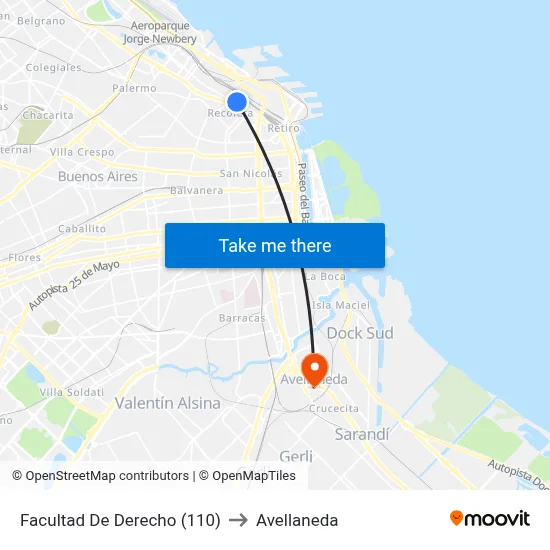Facultad De Derecho (110) to Avellaneda map