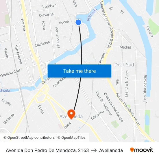 Avenida Don Pedro De Mendoza, 2163 to Avellaneda map