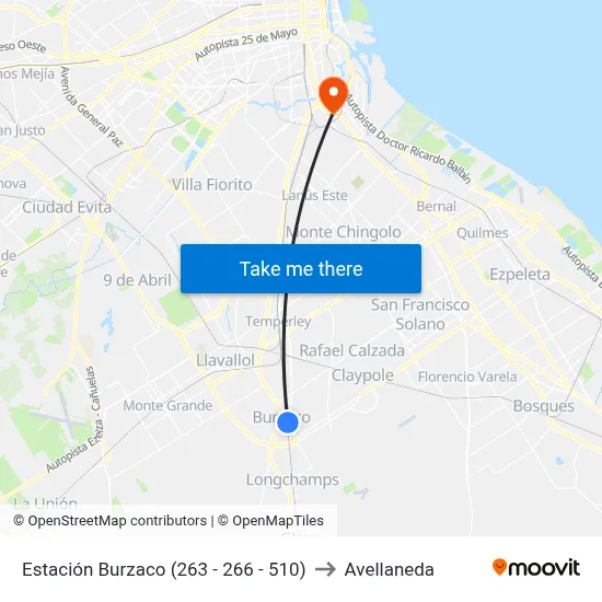 Estación Burzaco (263 - 266 - 510) to Avellaneda map