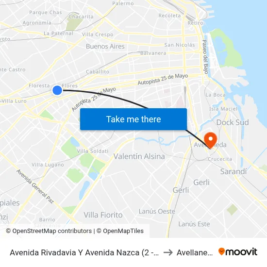 Avenida Rivadavia Y Avenida Nazca (2 - 85) to Avellaneda map