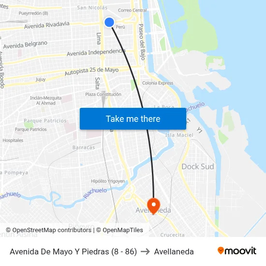 Avenida De Mayo Y Piedras (8 - 86) to Avellaneda map