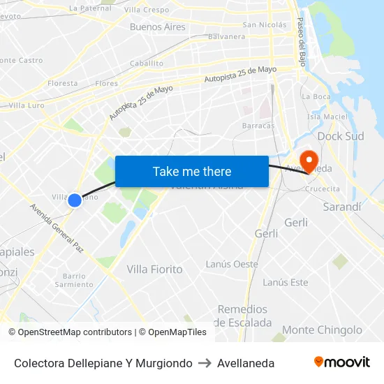 Colectora Dellepiane Y Murgiondo to Avellaneda map