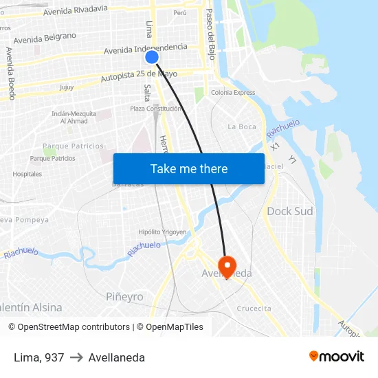 Lima Y Carlos Calvo (Semi-Rápido 8 - 164) to Avellaneda map