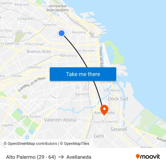 Alto Palermo (29 - 64) to Avellaneda map