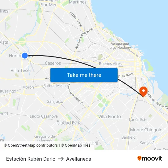 Estación Rubén Darío to Avellaneda map