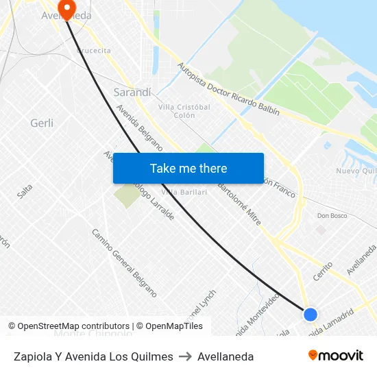 Zapiola Y Avenida Los Quilmes to Avellaneda map