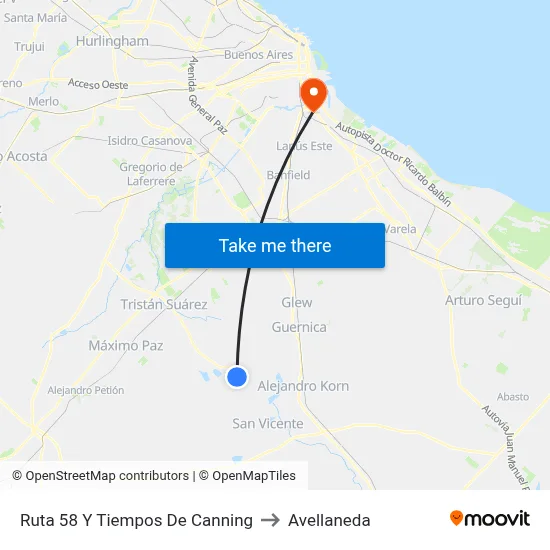 Ruta 58 Y Tiempos De Canning to Avellaneda map