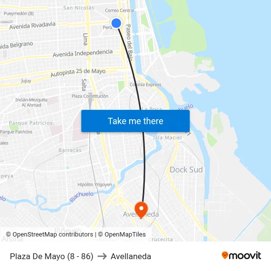 Plaza De Mayo (8 - 86) to Avellaneda map
