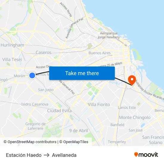 Estación Haedo to Avellaneda map