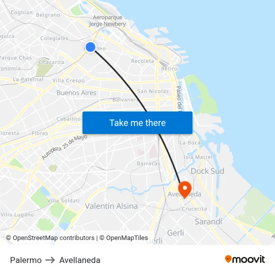 Palermo to Avellaneda map