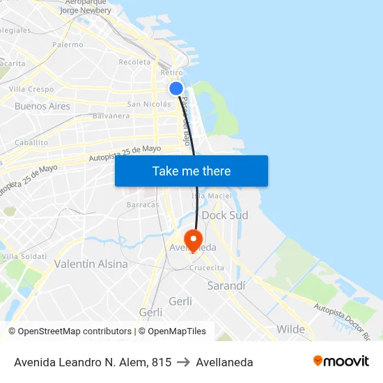 Avenida Leandro N. Alem, 815 to Avellaneda map