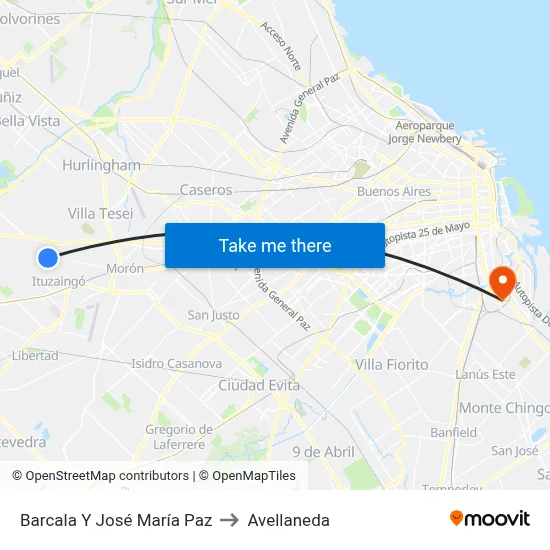 Barcala Y José María Paz to Avellaneda map