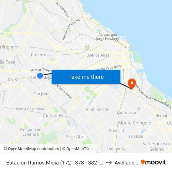 Estación Ramos Mejía (172 - 378 - 382 - 620) to Avellaneda map