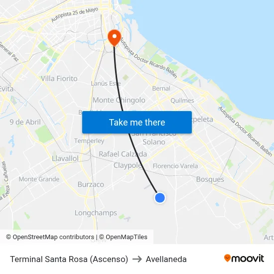 Terminal Santa Rosa (Ascenso) to Avellaneda map