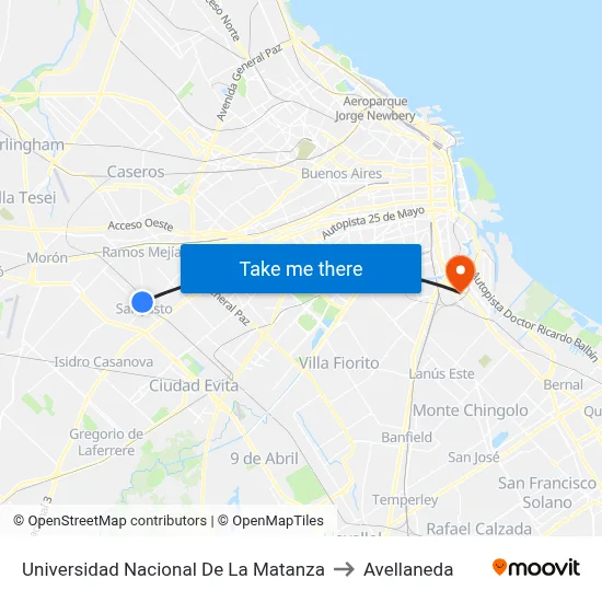 Universidad Nacional De La Matanza to Avellaneda map