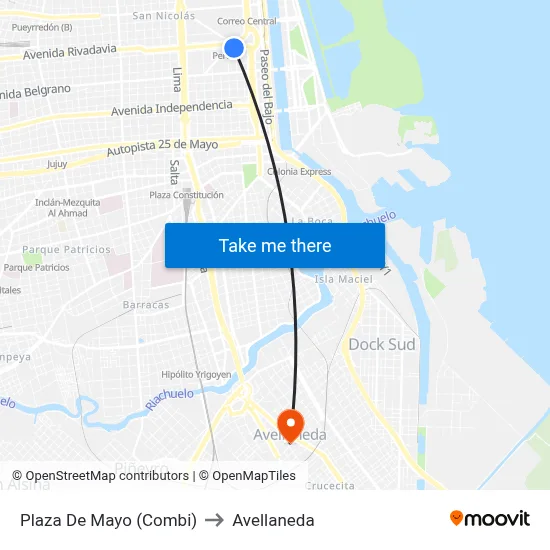 Plaza De Mayo (Combi) to Avellaneda map