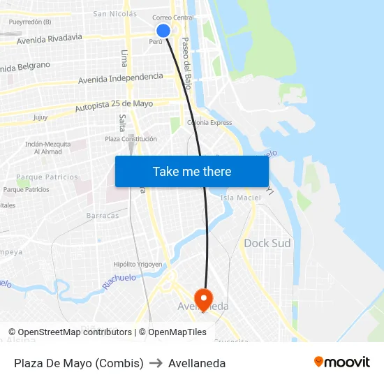 Plaza De Mayo (Combis) to Avellaneda map