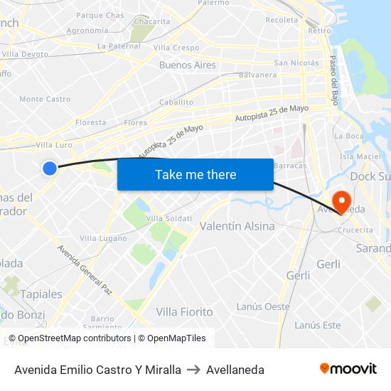 Avenida Emilio Castro Y Miralla to Avellaneda map
