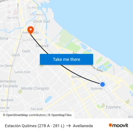 Estación Quilmes (278 A - 281 L) to Avellaneda map