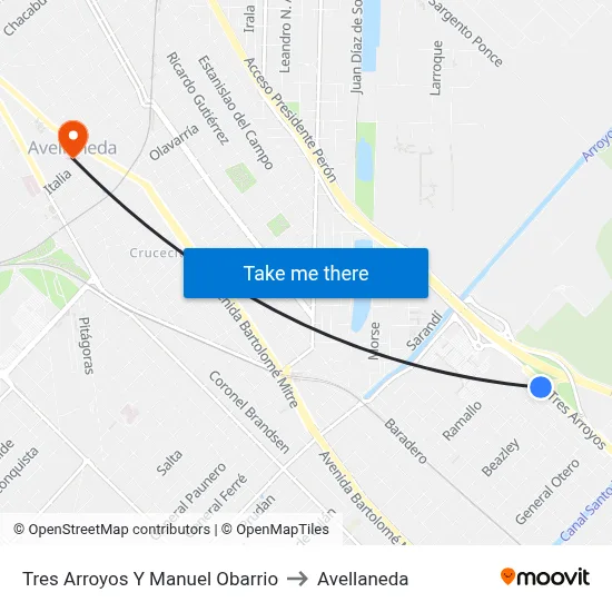 Tres Arroyos Y Manuel Obarrio to Avellaneda map