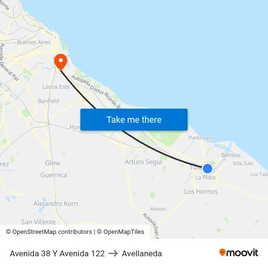 Avenida 38 Y Avenida 122 to Avellaneda map