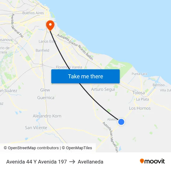 Avenida 44 Y Avenida 197 to Avellaneda map