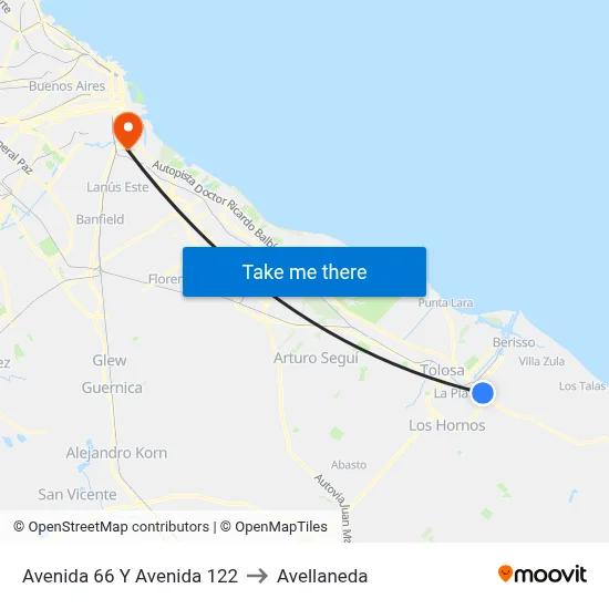 Avenida 66 Y Avenida 122 to Avellaneda map