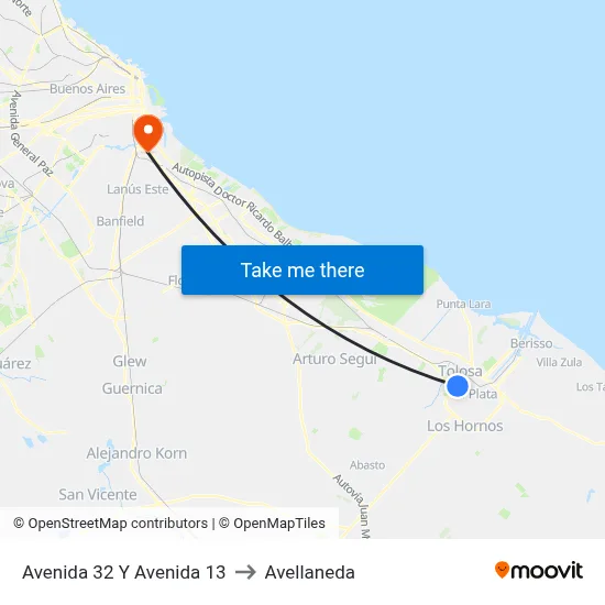 Avenida 32 Y Avenida 13 to Avellaneda map