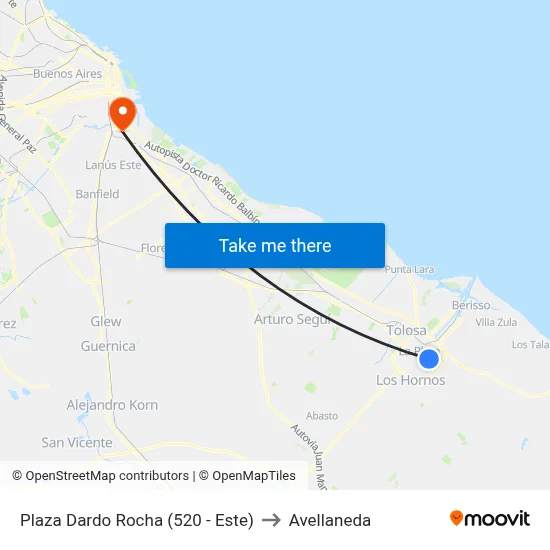 Plaza Dardo Rocha (520 - Este) to Avellaneda map