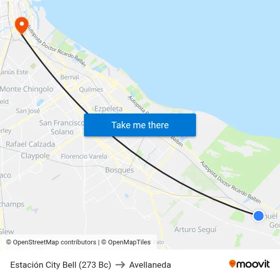 Estación City Bell (273 Bc) to Avellaneda map
