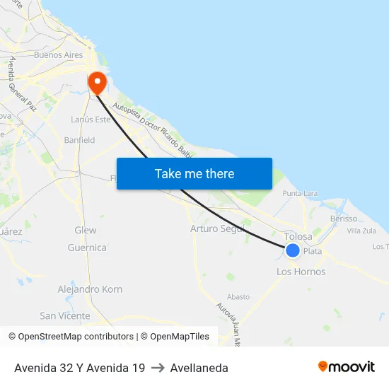 Avenida 32 Y Avenida 19 to Avellaneda map