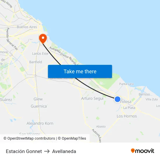 Estación Gonnet to Avellaneda map