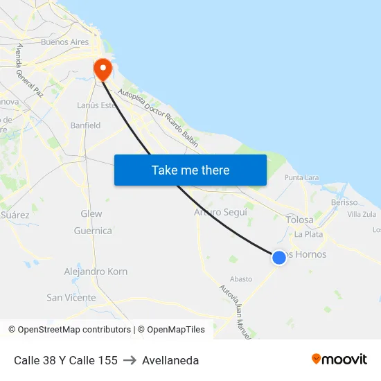 Calle 38 Y Calle 155 to Avellaneda map