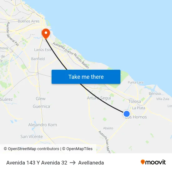 Avenida 143 Y Avenida 32 to Avellaneda map