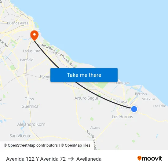 Avenida 122 Y Avenida 72 to Avellaneda map