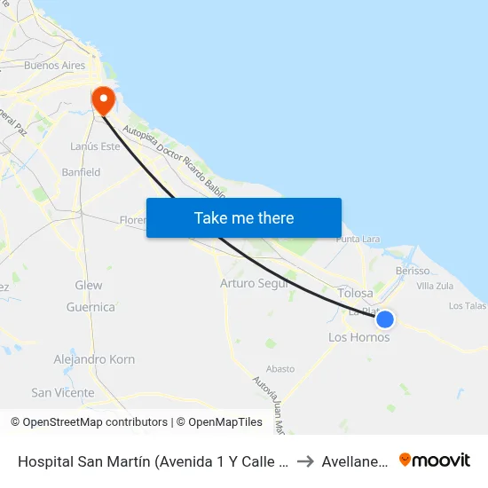 Hospital San Martín (Avenida 1 Y Calle 69) to Avellaneda map