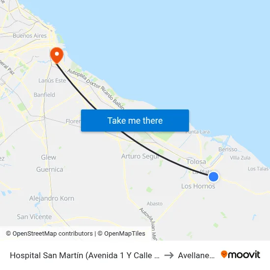 Hospital San Martín (Avenida 1 Y Calle 71) to Avellaneda map