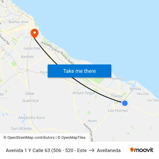 Avenida 1 Y Calle 63 (506 - 520 - Este to Avellaneda map