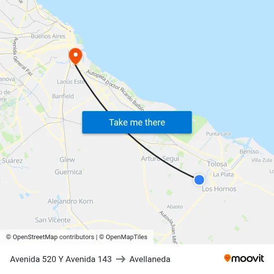 Avenida 520 Y Avenida 143 to Avellaneda map