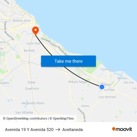 Avenida 19 Y Avenida 520 to Avellaneda map