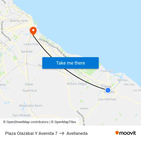 Plaza Olazábal Y Avenida 7 to Avellaneda map