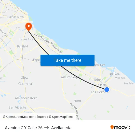 Avenida 7 Y Calle 76 to Avellaneda map