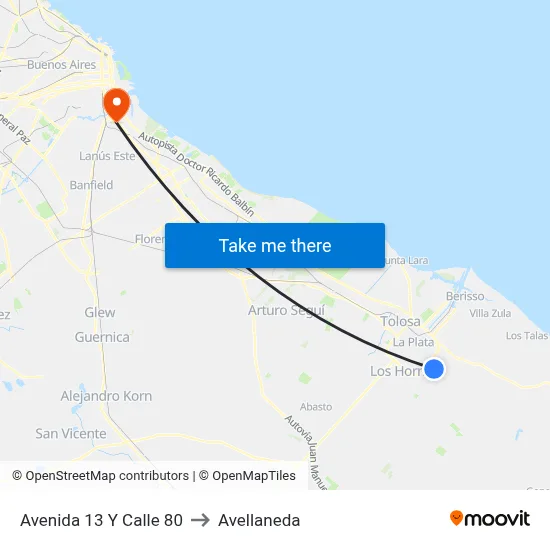 Avenida 13 Y Calle 80 to Avellaneda map