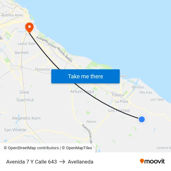 Avenida 7 Y Calle 643 to Avellaneda map