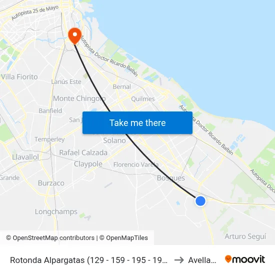 Rotonda Alpargatas (129 - 159 - 195 - 197 - 219 - 619) to Avellaneda map