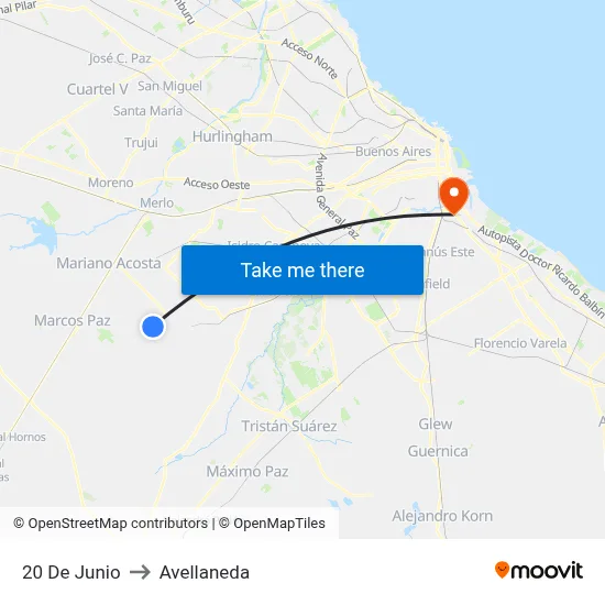 20 De Junio to Avellaneda map