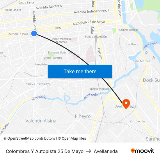 Colombres Y Autopista 25 De Mayo to Avellaneda map
