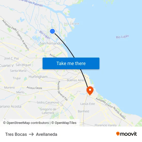 Tres Bocas to Avellaneda map