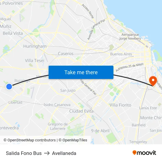 Salida Fono Bus to Avellaneda map