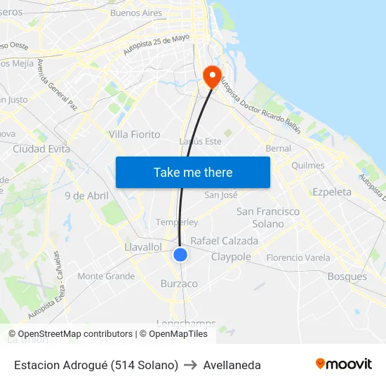 Estacion Adrogué (514 Solano) to Avellaneda map